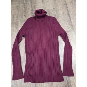 United States Sweaters Long Tunic Ribbed Turtleneck Sweater Burgundy XL Dark Red